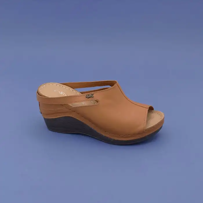 SRK 42112 Hakiki Deri  Dolgu Topuk Bayan Terlik Taba