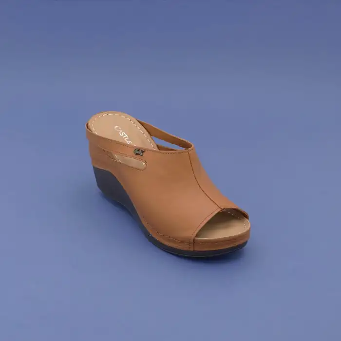 SRK 42112 Hakiki Deri  Dolgu Topuk Bayan Terlik Taba