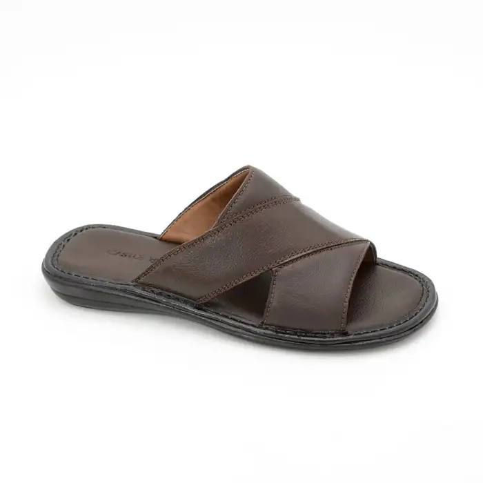 SRK 8523 Hakiki Deri Erkek Terlik Kahve