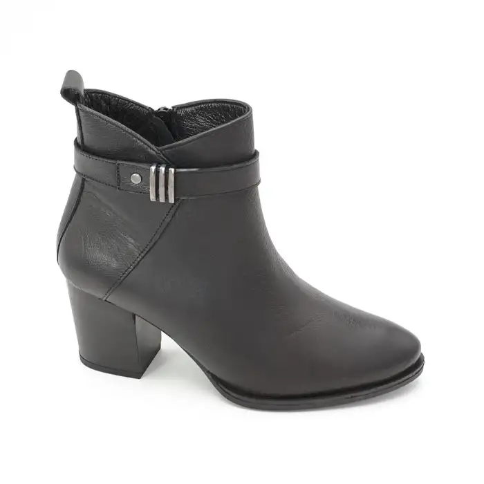 SRK 86608 Hakiki Deri Topuklu Bayan Bot Siyah