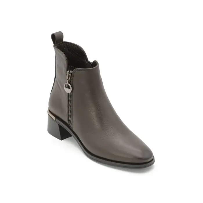 SRK 9780 Hakiki Deri Klasik Bayan Bot Kahve