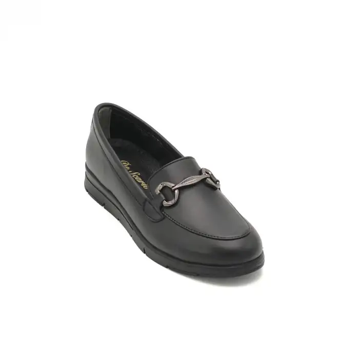 TRP 449 Hakiki Deri Tokalı Bayan Ayakkabı Siyah