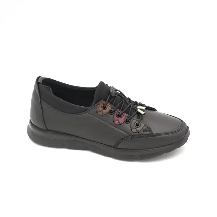 TRV 660 Hakiki Deri  Streç Casual Bayan Ayakkabı Siyah