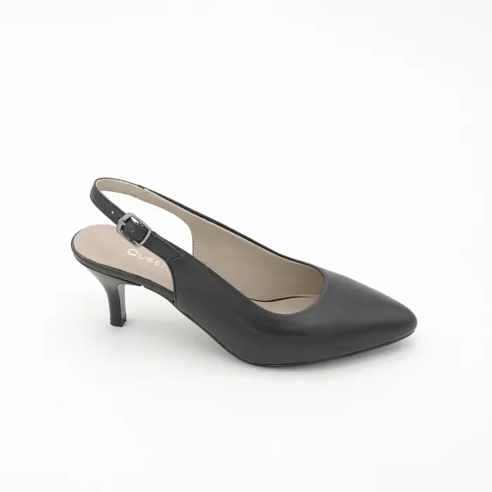 VDT 23 Hakiki Deri Arka Açık 6 cm Topuklu Bayan Ayakkabı Siyah