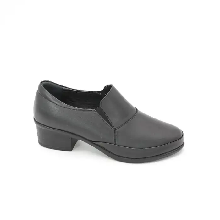 YVZ 4008 Hakiki Deri Kısa Topuklu Bayan Ayakkabı Siyah