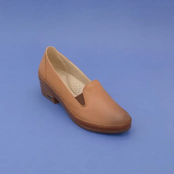 YVZ 65 Taba Hakiki Deri Kısa Topuklu Bayan Ayakkabı