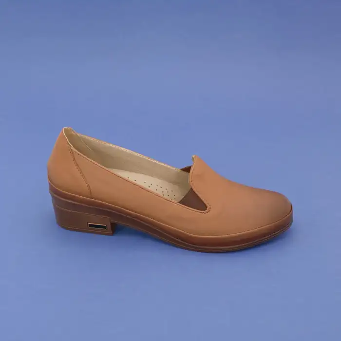 YVZ 65 Taba Hakiki Deri Kısa Topuklu Bayan Ayakkabı