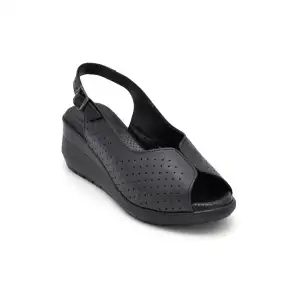 070 GLA Hakiki Deri Bayan Sandalet Siyah