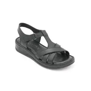 11 YVZ Hakiki Deri Bayan Sandalet Siyah