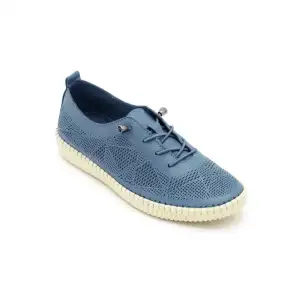 7892 Pepita Hakiki Deri Comford Bayan Ayakkabı Kot Mavi