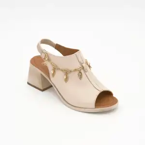 12009 PKR Hakiki Deri Bayan Sandalet Bej HalHal