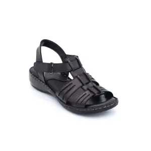 034 İZZ Hakiki Deri Bayan Sandalet Siyah