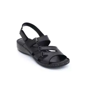 032 İZZ Hakiki Deri Bayan Sandalet Siyah