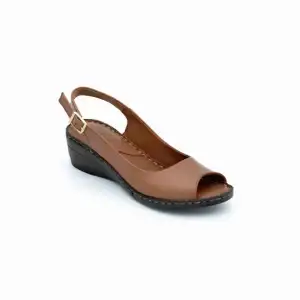 402 İZZ Hakiki Deri Bayan Sandalet Taba