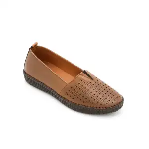 7233 Pepita Hakiki Deri Comford Bayan Ayakkabı Taba