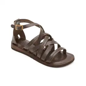 239 CRM Hakiki Deri Bayan Sandalet Kahve