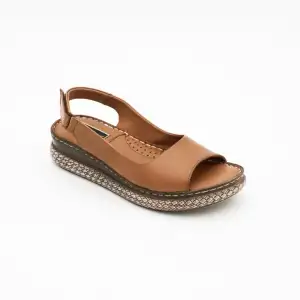 1101 PKR Hakiki Deri Bayan Sandalet Taba