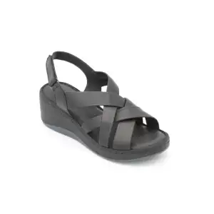 755 ASY Hakiki Deri Bayan Sandalet Siyah