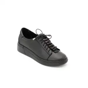 4500 GLA Hakiki Deri Günlük Bayan Ayakkabı Siyah Kalın