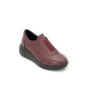 3020 NDR Hakiki Deri Üstten Lastikli Bayan Ayakkabı Bordo