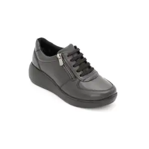 3802 NDR Hakiki Deri Fermuarlı Bayan Ayakkabı Siyah