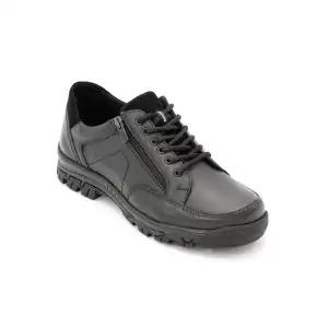 1751 BRO Hakiki Deri Kışlık Fermuarlı Erkek Ayakkabı Siyah