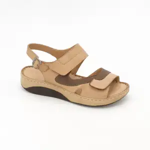 1167 HSN Hakiki Deri Cırtlı Bayan Sandalet Kum