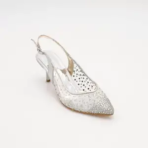 5371 Abiye Bayan Ayakkabı Gümüş Cinderella 7 cm
