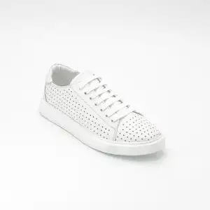 6015 DMT Hakiki Deri Bayan Ayakkabı Beyaz Poli Delikli