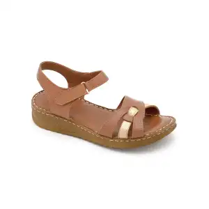 23 YVZ Hakiki Deri Bayan Sandalet Taba