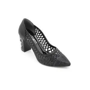 2110 YLR Taşlı Bayan Ayakkabı 7 cm Siyah