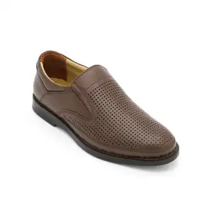 SHM 326-1 Hakiki Deri Comford Erkek Ayakkabı Zımbalı Kahve