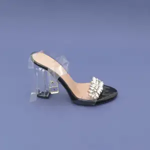 GKH Şeffaf Bilekten Bağlı Bayan Ayakkabı 10 cm Siyah