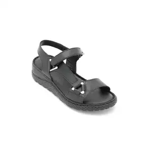 530 NDR Hakiki Deri Bayan Sandalet Siyah
