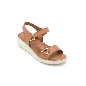 530 NDR Hakiki Deri Bayan Sandalet Taba