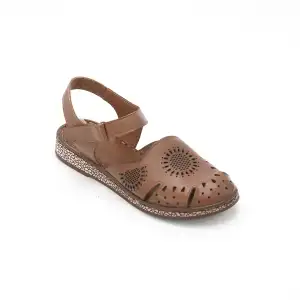 1013 İZZ Hakiki Deri Bayan Sandalet Taba