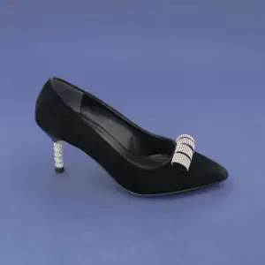 515 HLO Klasik Bayan Ayakkabı Siyah Süet Taşlı