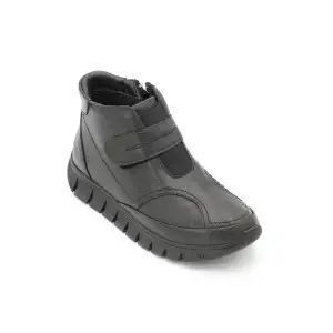 3607 ULS Hakiki Deri Comfort Cırtlı Bayan Bot Siyah