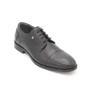 1594 Fosco Hakiki Deri Büyük Boy Erkek Ayakkabı Siyah Kauçuk