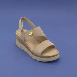 ASY 1127 Hakiki Deri Dolgu Topuk Bayan Sandalet Bej Süet