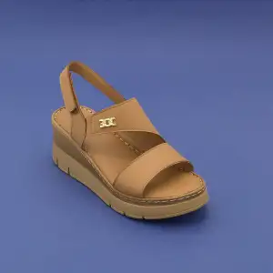 ASY 1127 Hakiki Deri Dolgu Topuk Bayan Sandalet Taba