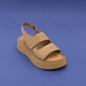 ASY 1150 Hakiki Deri Kalın Taban Bayan Sandalet Kapuçino