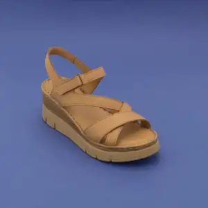 ASY 1199 Hakiki Deri Dolgu Topuk Bayan Sandalet Taba