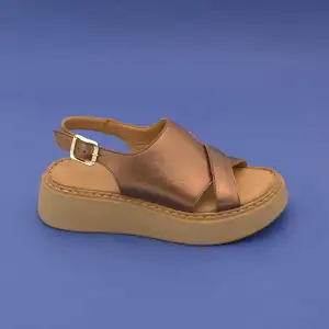 ASY 1214 Hakiki Deri Kalın Taban Bayan Sandalet Bakır