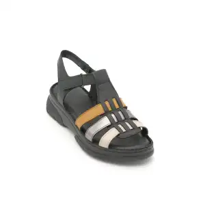 EKN 336 Hakiki Deri Bayan Sandalet Siyah