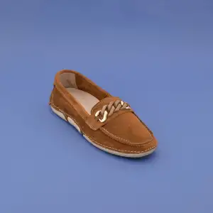 ESC 112 Hakiki Deri Tokalı Bayan Babet Taba Süet