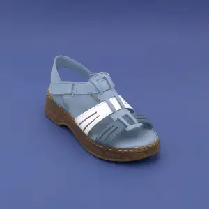 İZZ 8409 Hakiki Deri Bayan Sandalet Mavi