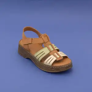 İZZ 8409 Hakiki Deri Bayan Sandalet Taba