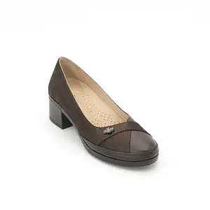 NHR 108 Hakiki Deri Kısa Topuklu Bayan Ayakkabı Kahve