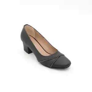 ODB 8629 Hakiki Kısa Topuk Klasik Bayan Ayakkabı Siyah Saten